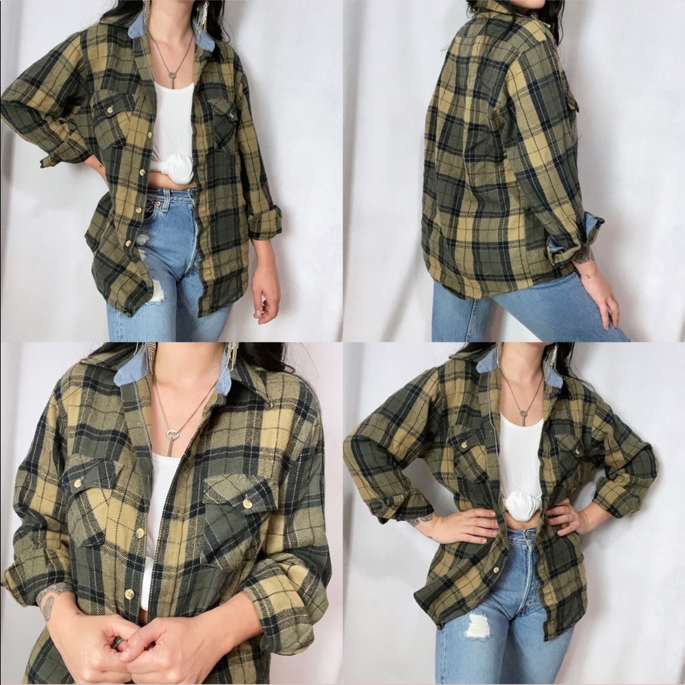 1970s BROWN BLACK WATCH PLAID SEARS FLANNEL TOP - Picture 6 of 6